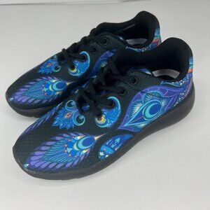 Yes We Vibe Womens Peacock Feather Blue Mesh Sneakers Size 6W Athletic Shoes